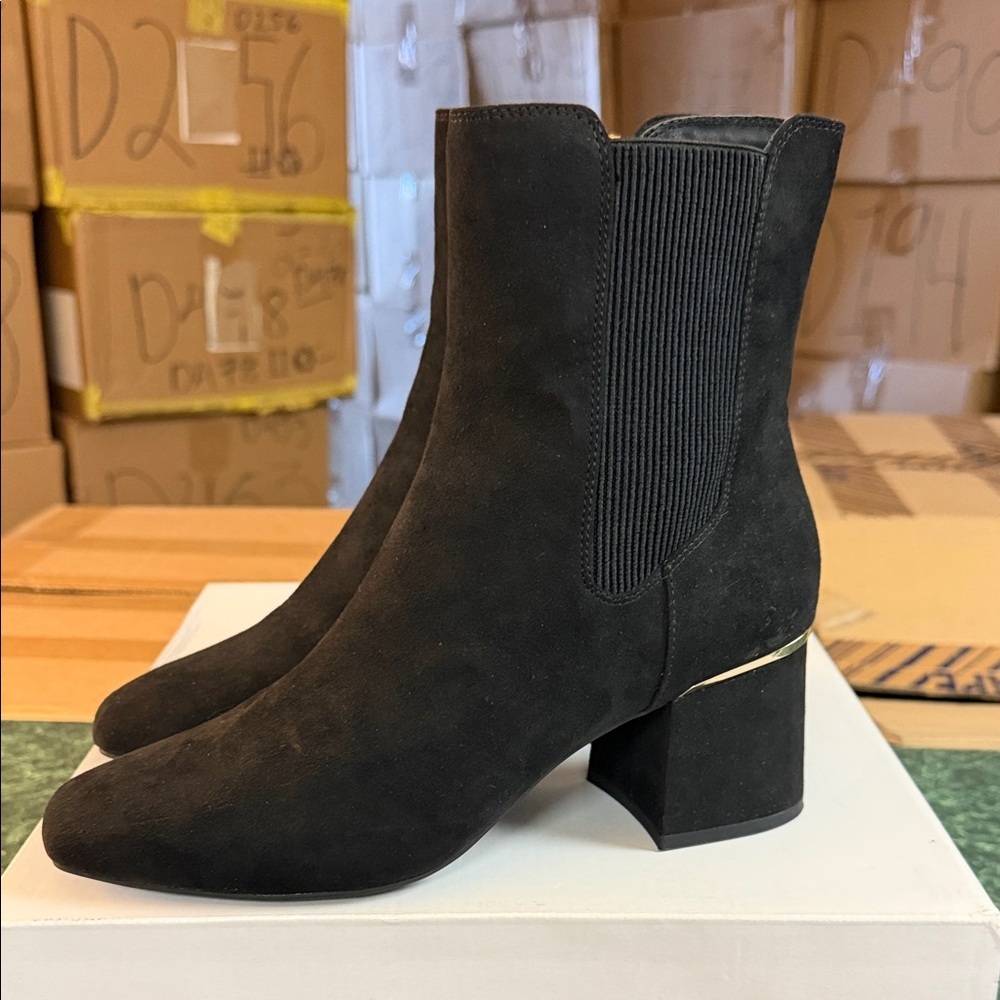 Alfani Black Suede Chelsea Block Heel Booties - Picture 3 of 6
